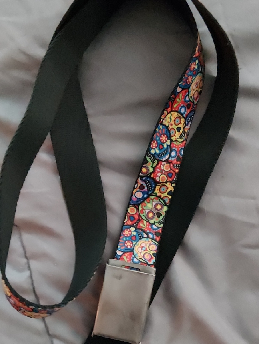 Buckle-Down Multicolor Sugar Skull Webbing Belt with Silver Buckle